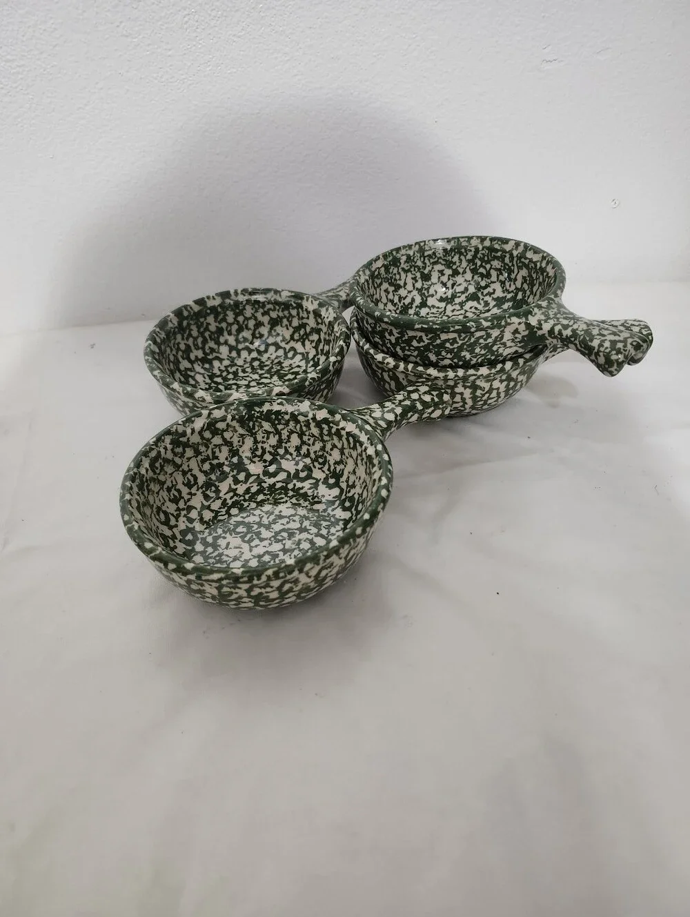 Vintange Henn Pottery Speckled Ceramic Handled Bowls - Set of 4 For Chili, soups